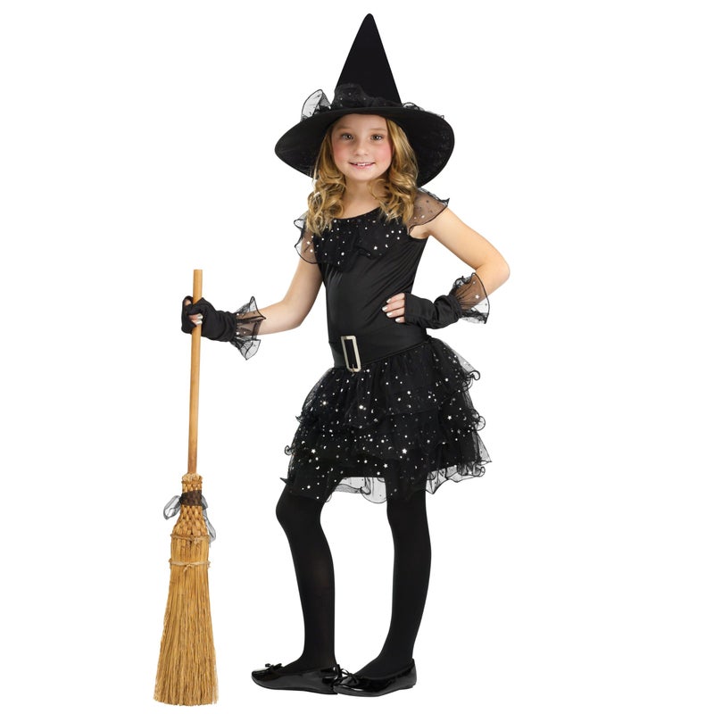 Fun World Glitter Witch Costume, Medium 8-10, Black - Image 1